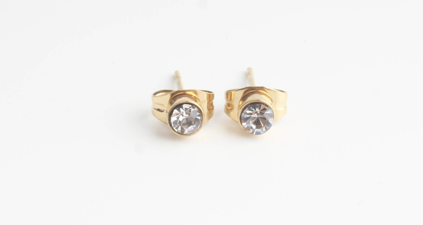 Round Diamond - Stud - Earrings - Stainless Steel