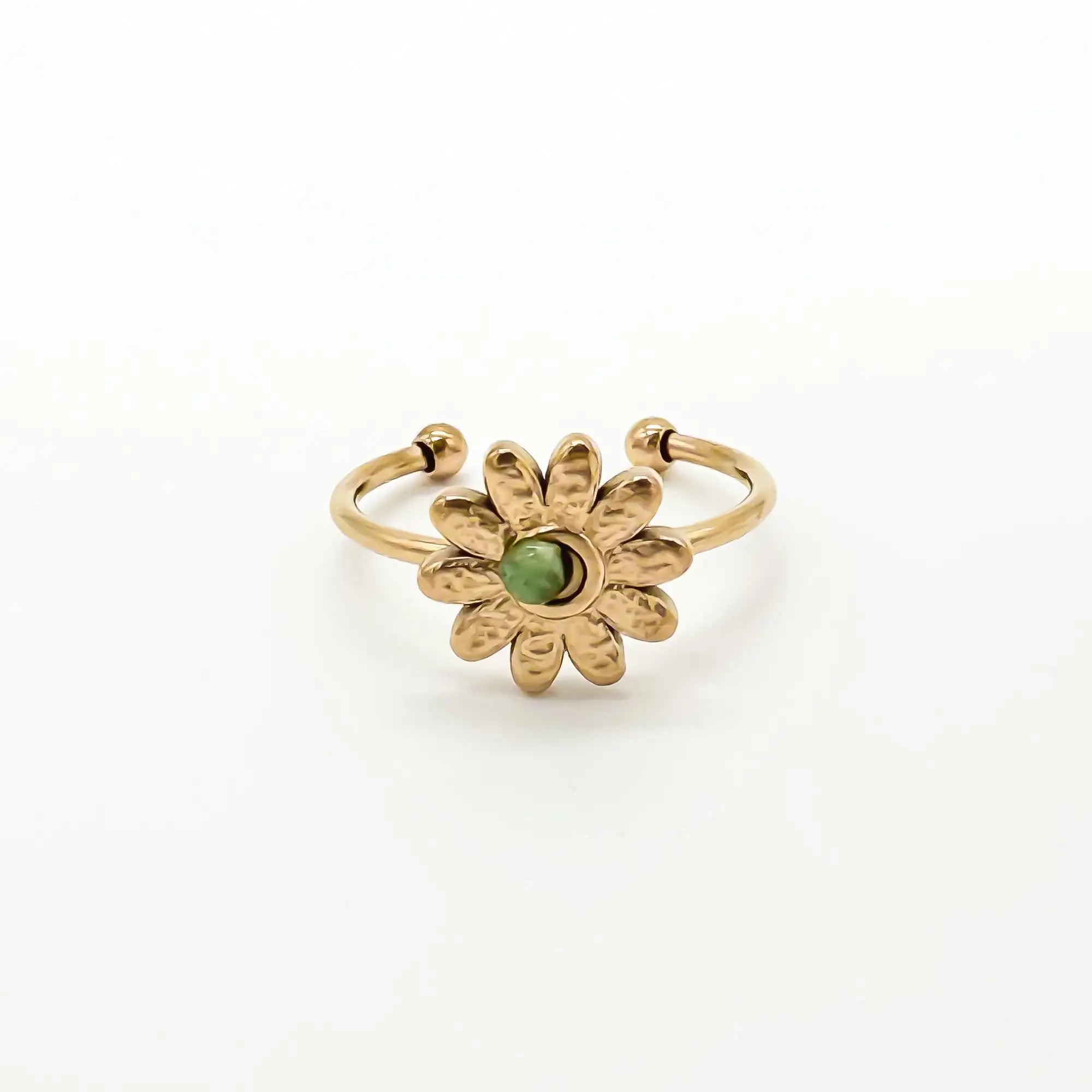 Daisy - Ring - Natural Stone - Stainless Steel - Adjustable