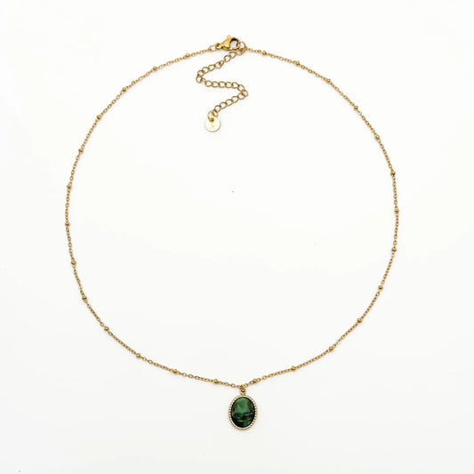 Jade - Necklace - Natural Stone - Stainless Steel