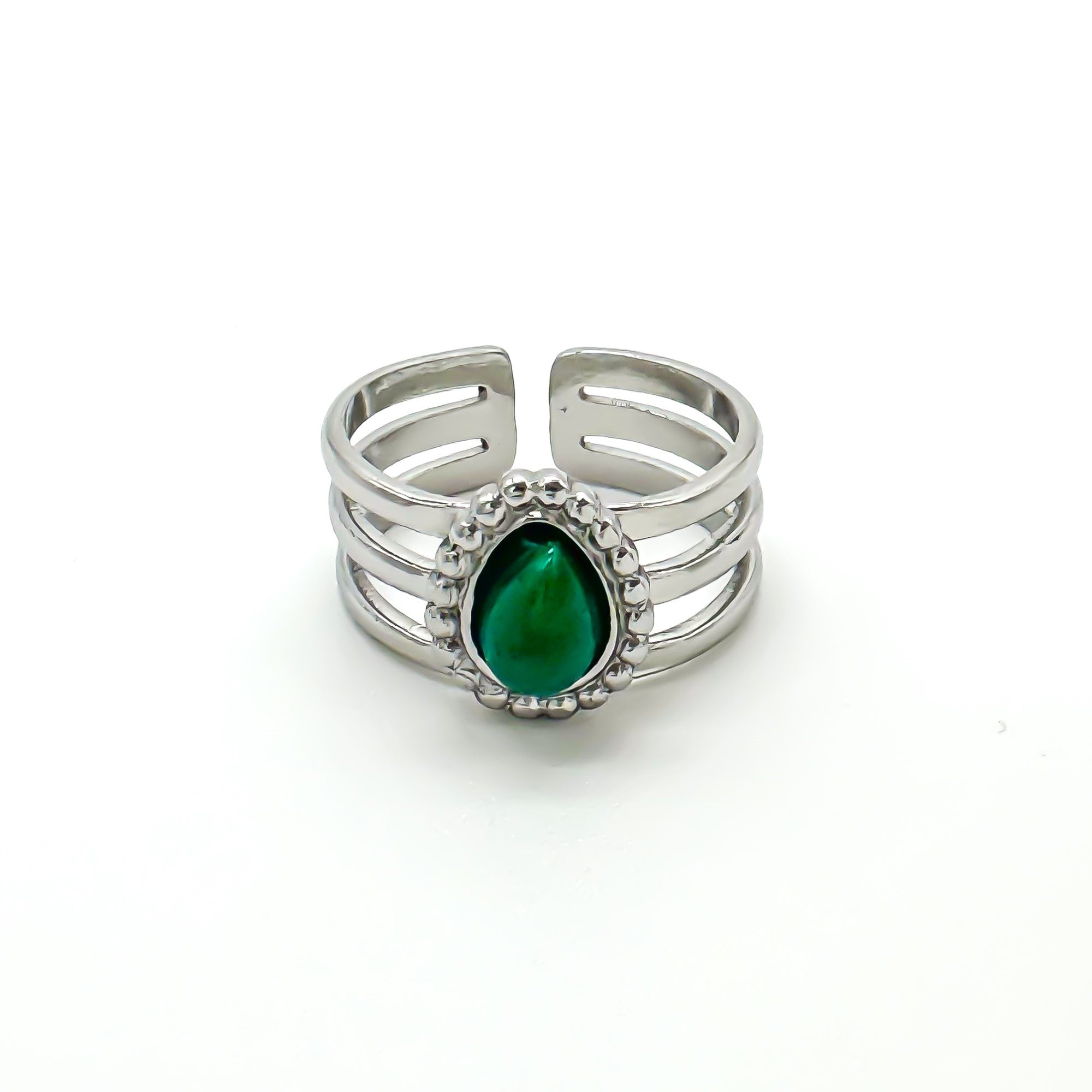 Menthe - Ring - Naturstein - Edelstahl - Verstellbar