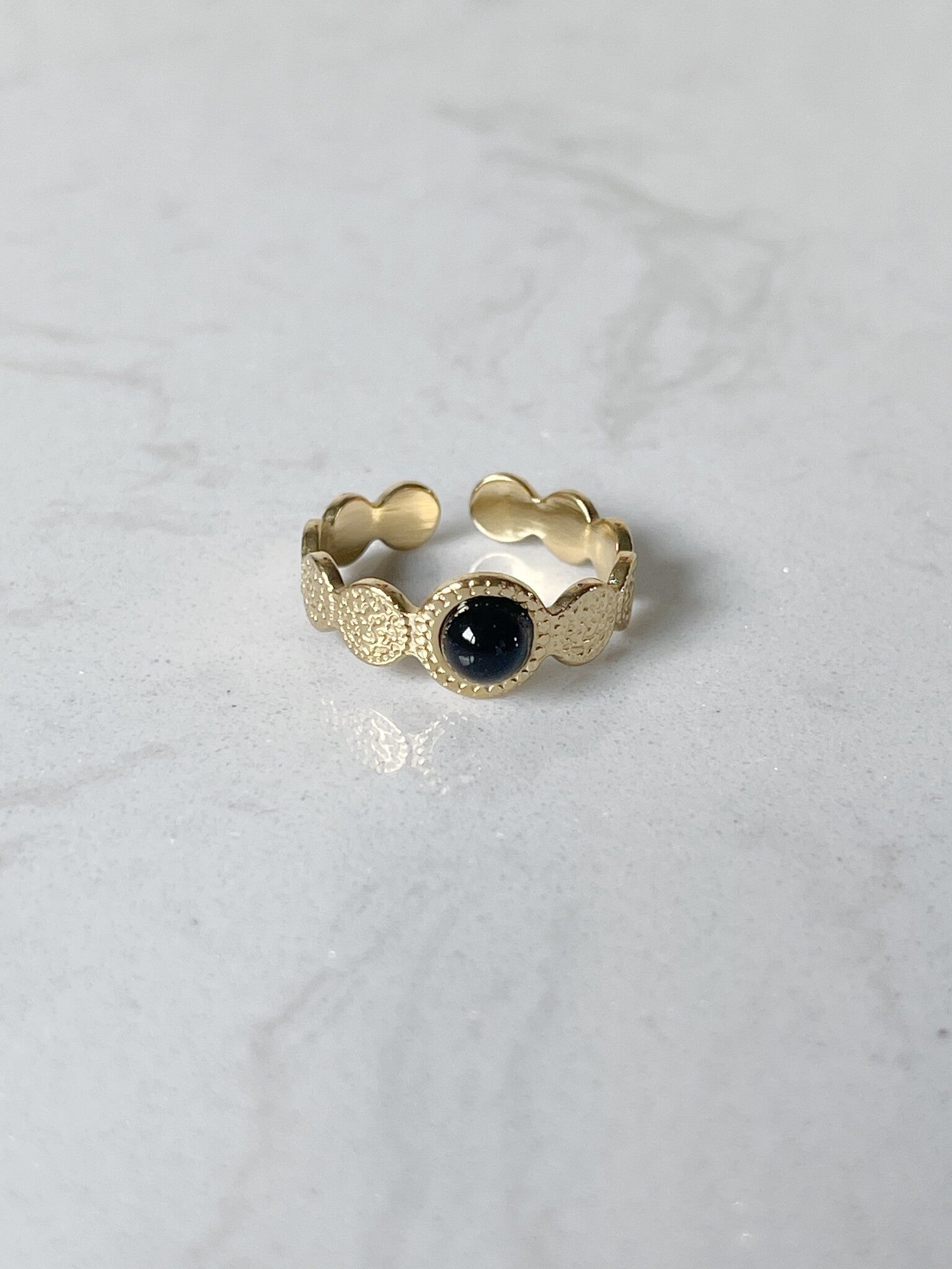 Noé - Ring - Natural Stone - Stainless Steel - Adjustable