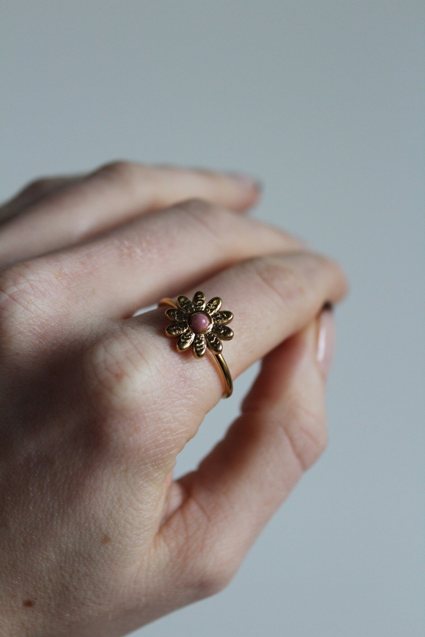 Daisy - Ring - Natural Stone - Stainless Steel - Adjustable