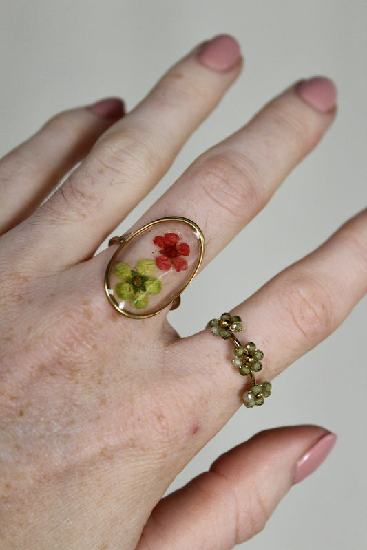 Dried Flowers - Ring - Stainless Steel - Adjustable