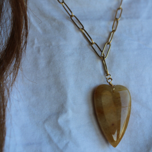 Natural Stone Heart - Necklace - Natural Stone - Stainless Steel