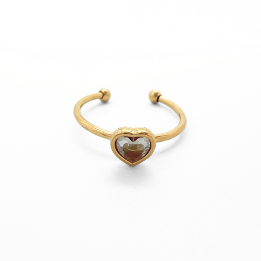 Zirconia Heart - Ring - Stainless Steel - Adjustable